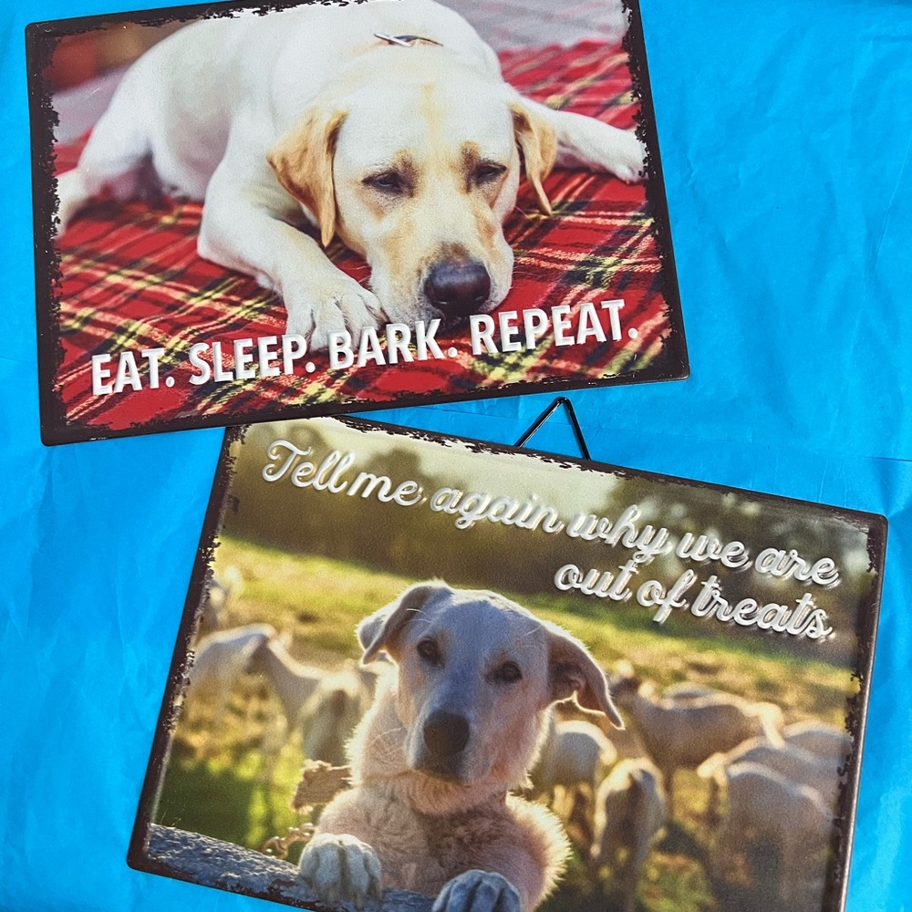 Set of 2 Metal Vintage Style Dog Signs.